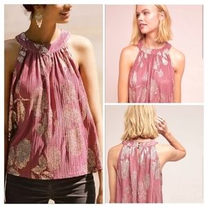 Anthropologie Pink Floral Halter Top